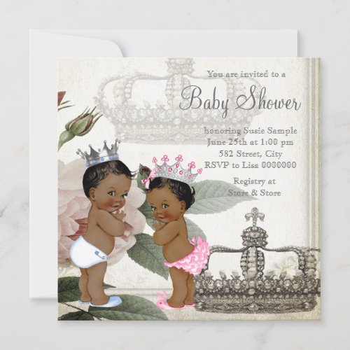 Ethnic Prince and Princess Twin Baby Shower Invitation