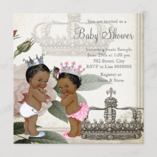 Ethnic Prince and Princess Twin Baby Shower Invitation
