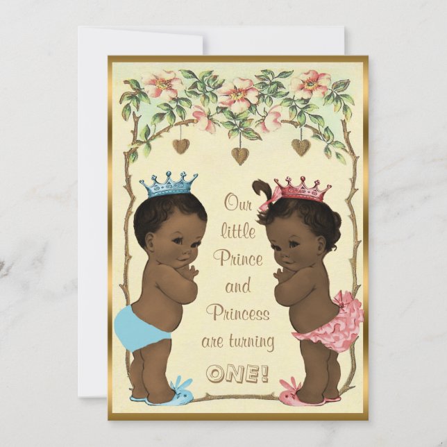 Ethnic Prince and Princess Twins Birthday Invitation (Front)