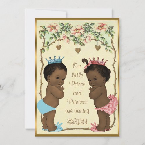 Ethnic Prince and Princess Twins Birthday Invitation