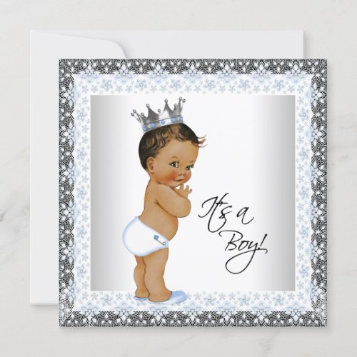 Ethnic Prince Baby Shower Blue and Gray Invitation