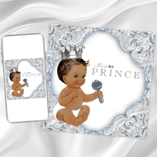 Ethnic Prince Baby Shower Blue and Silver Invitation