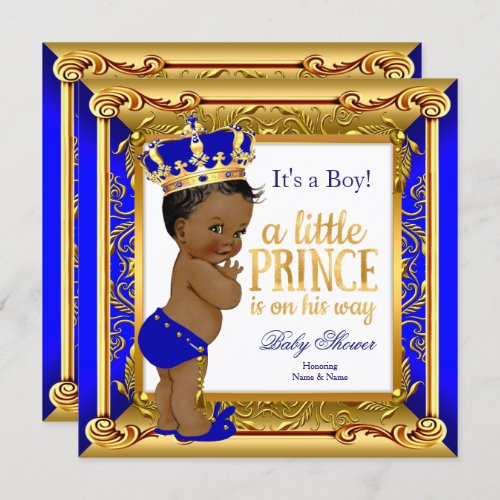 Ethnic Prince Baby Shower Blue Faux Gold Invitation