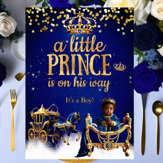 Ethnic Prince Baby Shower Blue Gold Carriage Invitation