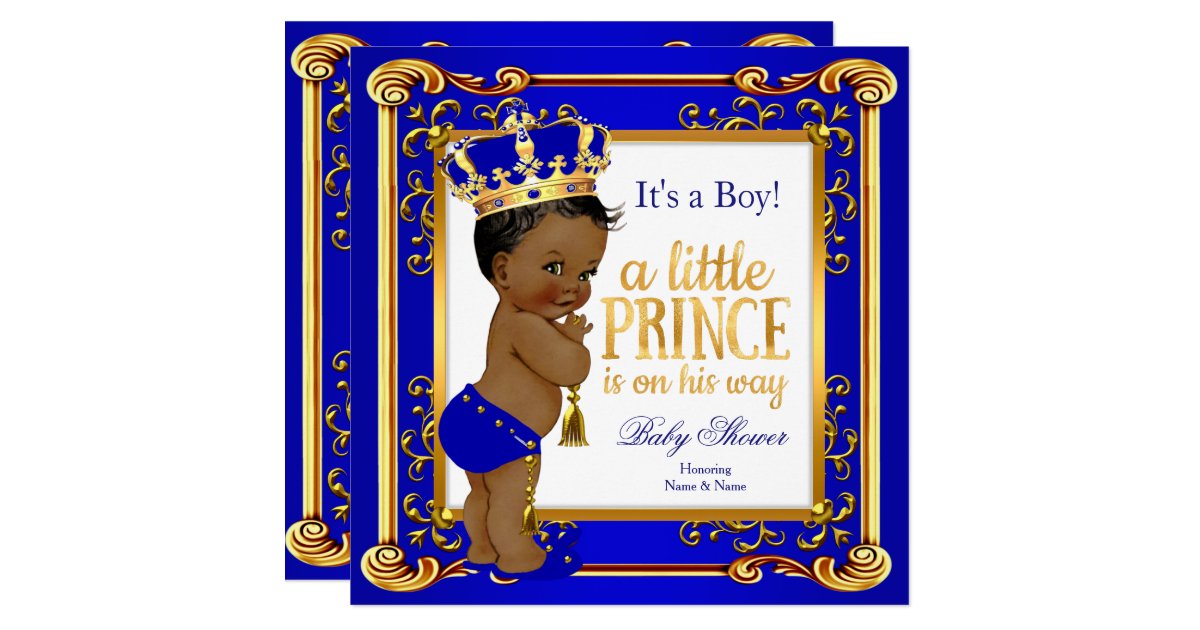 Ethnic Prince Baby Shower Blue Gold Crown Invitation | Zazzle.com