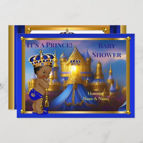 Ethnic Prince Baby Shower Blue Gold Palace Invitation