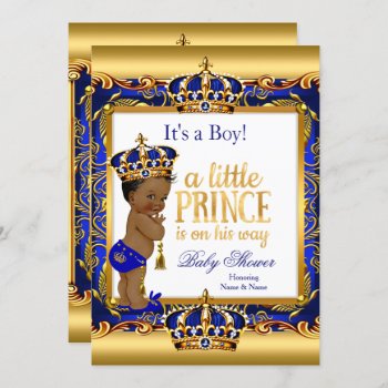 Ethnic Prince Baby Shower Blue Ornate Gold Invitation by VintageBabyShop at Zazzle