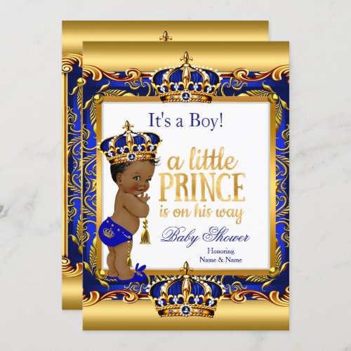 Ethnic Prince Baby Shower Blue Ornate Gold Invitation