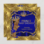 Ethnic Prince Baby Shower Boy Blue Ornate Gold Invitation at Zazzle