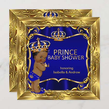 Ethnic Prince Baby Shower Boy Blue Ornate Gold Invitation