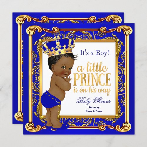 Ethnic Prince Baby Shower Damask Blue Gold Invitation