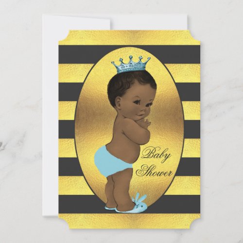 Ethnic Prince Baby Shower Faux Gold Foil Stripes Invitation