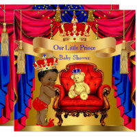Ethnic Prince Baby Shower Gold Bear Red Blue Card