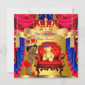 Ethnic Prince Baby Shower Gold Bear Red Blue Invitation (Front)