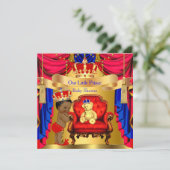 Ethnic Prince Baby Shower Gold Bear Red Blue Invitation (Standing Front)