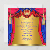 Ethnic Prince Baby Shower Gold Bear Red Blue Invitation (Back)