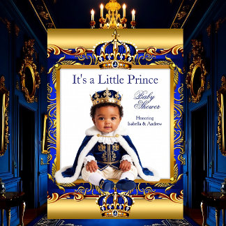 Ethnic Prince Baby Shower Royal Blue Ornate Gold Invitation