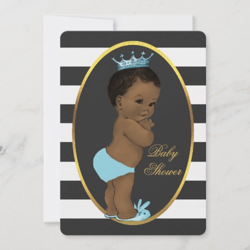Ethnic Prince Black White Stripes Baby Shower Invitation