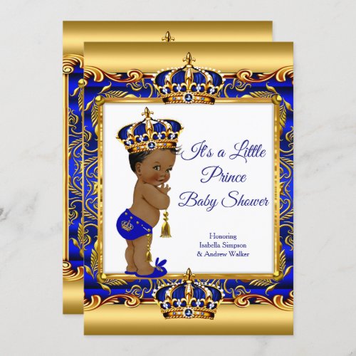 Ethnic Prince Boy Baby Shower Blue Ornate Gold Invitation
