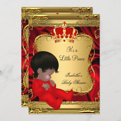 Ethnic Prince Boy Baby Shower Red Ornate Gold Invitation