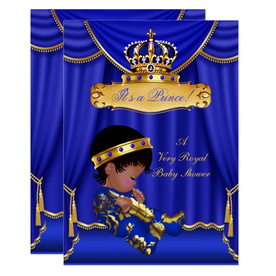 Ethnic Prince Boy Baby Shower Royal Blue Drapes Invitation