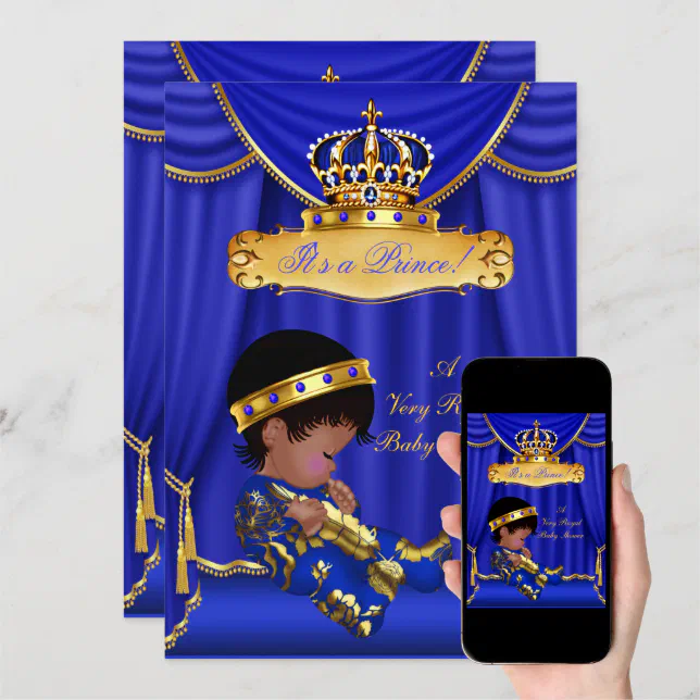 Ethnic Prince Boy Baby Shower Royal Blue Drapes Invitation | Zazzle