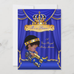 Ethnic Prince Boy Baby Shower Royal Blue Drapes Invitation 