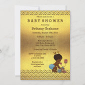 Ethnic Prince on Phone Baby Shower Gold Chevrons Invitation (Back)