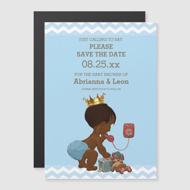 Ethnic Prince on Phone Save The Date Gray Blue Magnetic Invitation (Front/Back)