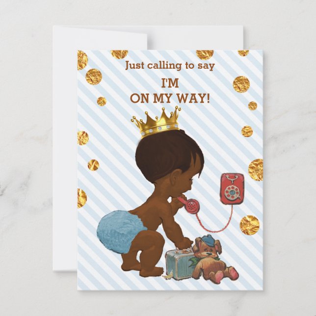 Ethnic Prince On Phone Stripes Dots Baby Shower Invitation (Front)