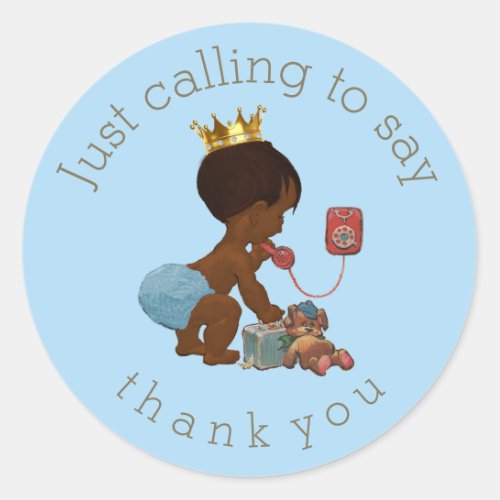 Ethnic Prince on Phone Thank You Baby Shower Classic Round Sticker