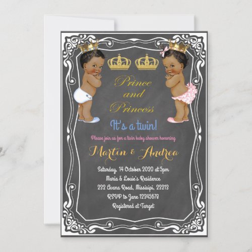 Ethnic Prince or Princess Twin Baby Shower Invitation