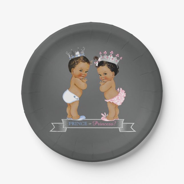 Ethnic Prince Princess Chalk Baby Shower Paper Plates (Front)