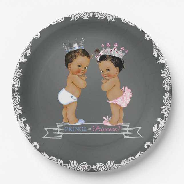Ethnic Prince Princess Chalk Baby Shower Paper Plates (Front)