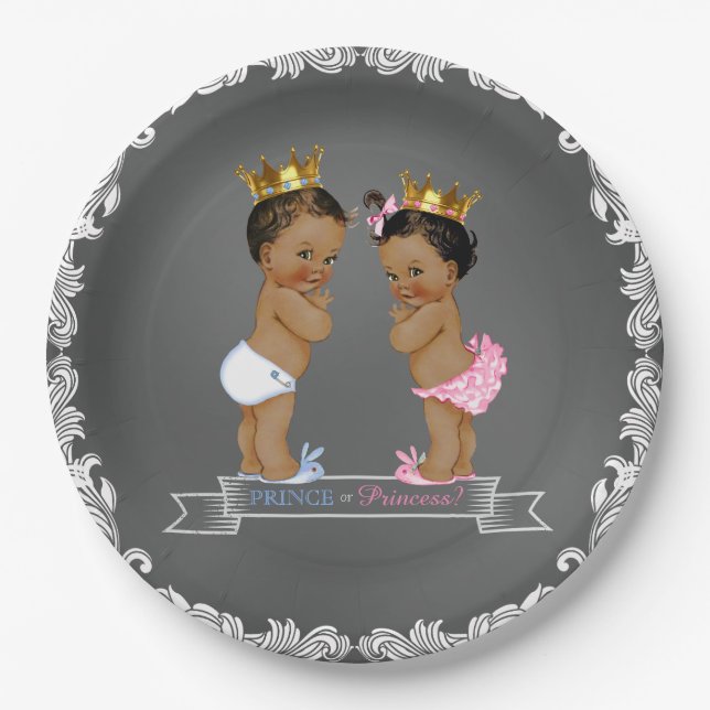 Ethnic Prince Princess Chalkboard Baby Shower Paper Plates (Front)