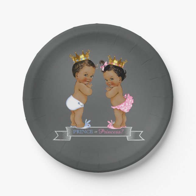 Ethnic Prince Princess Chalkboard Baby Shower Paper Plates (Front)
