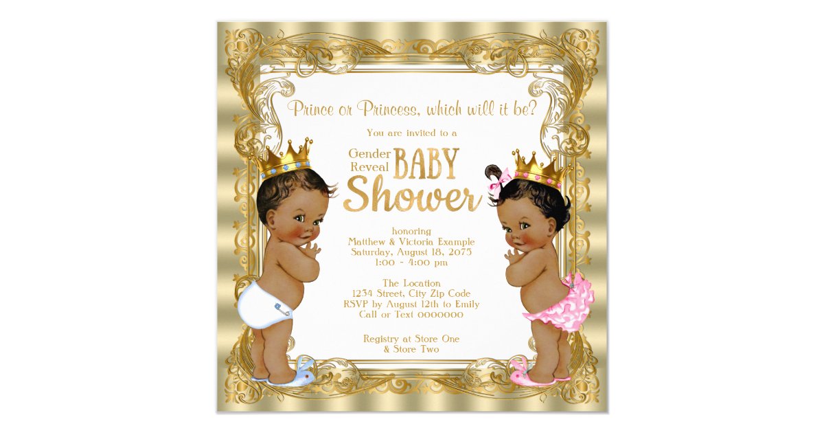 Ethnic Prince Princess Gender Reveal Baby Shower Card Zazzle
