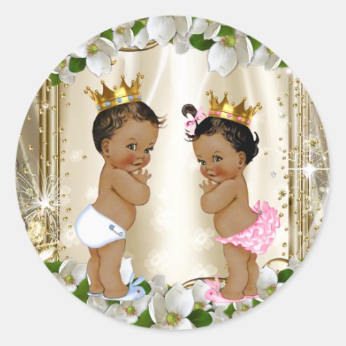 Ethnic Prince Princess Gender Reveal Baby Shower Classic Round Sticker