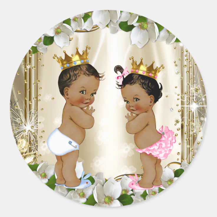 Ethnic Prince Princess Gender Reveal Baby Shower Classic Round Sticker ...