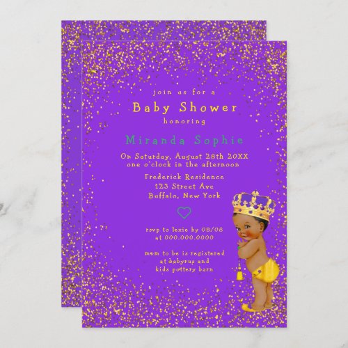 Ethnic Prince Purple and Gold Boy Baby Shower Invitation