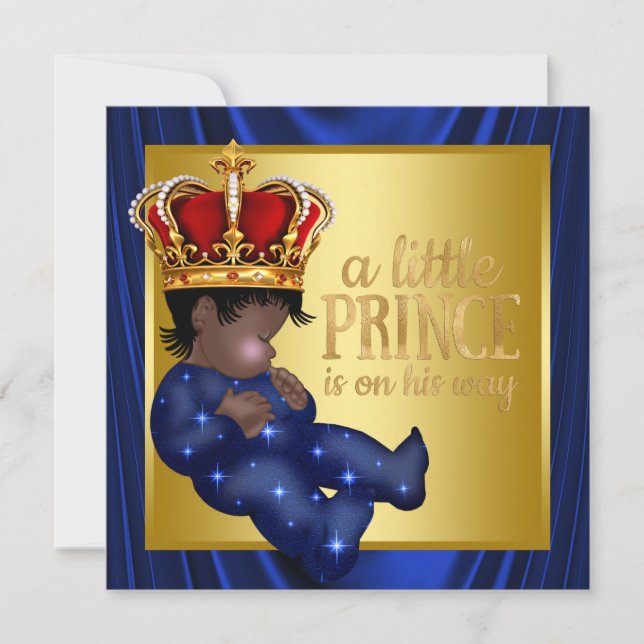 Ethnic Prince Royal Blue Crown Baby Shower Invitation (Front)