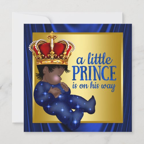 Ethnic Prince Royal Blue Crown Baby Shower Invitation