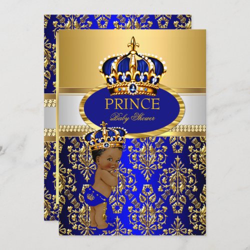 Ethnic Prince Royal Blue Crown Baby Shower Invitation