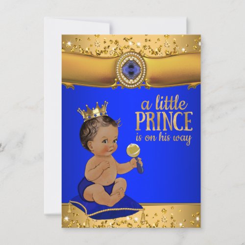Ethnic Prince Royal Blue Gold Prince Baby Shower Invitation