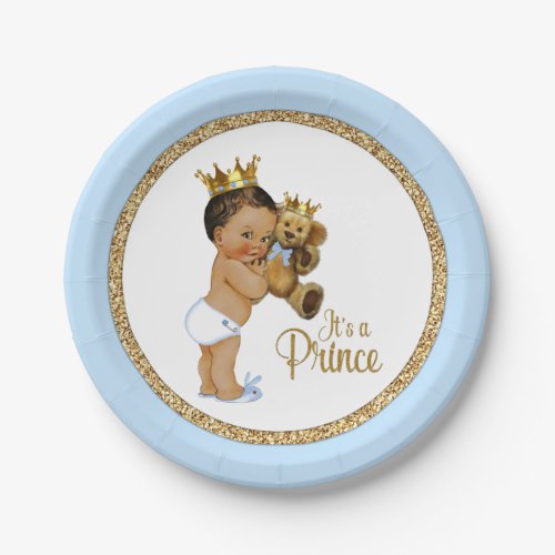 Ethnic Prince Teddy Bear Boy Baby Shower Paper Plates