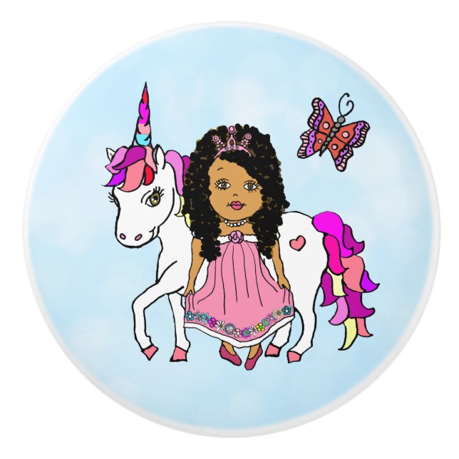 Ethnic Princess and Unicorn Ceramic Knob (Front)