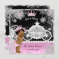 Ethnic Princess Baby Shower Carriage Pink Black Invitation