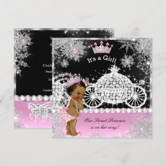 Ethnic Princess Baby Shower Carriage Pink Black Invitation