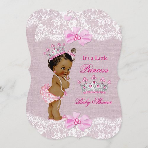 Ethnic Princess Baby Shower Girl Pink Burlap Lace Invitation