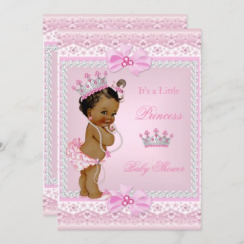 Ethnic Princess Baby Shower Girl Pink Pearls Tiara Invitation